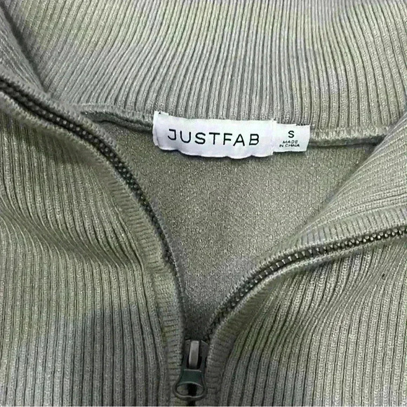 JUSTFAB Half Zip Collared Sweatshirt | Cropped Hoodie Sweater | Green | Size S - Picture 6 of 7